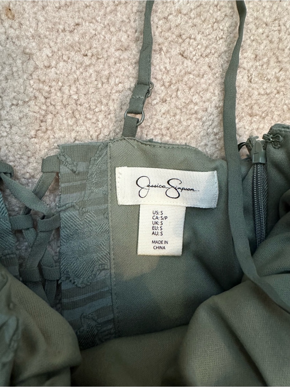 Jessica Simpson Olive Green Textured Maxi Dress with Spaghetti Straps - Picture 4 of 4
